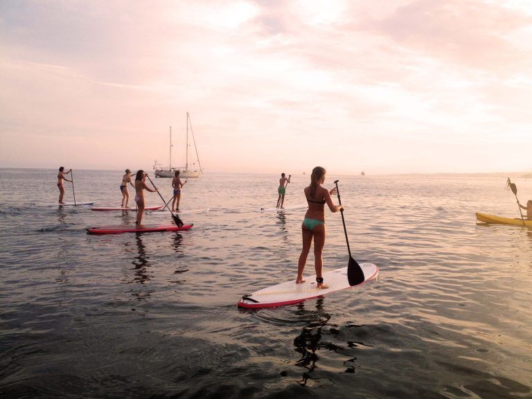 SUP tour, sunset, large group, boat