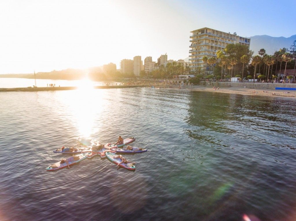 SUP Yoga in Marbella, aerial view